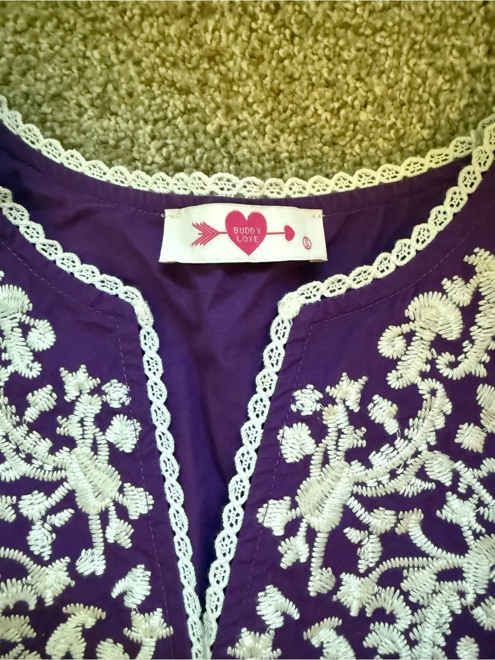 Buddy Love Purple Embroidered Peplum Tunic Fiesta Top small